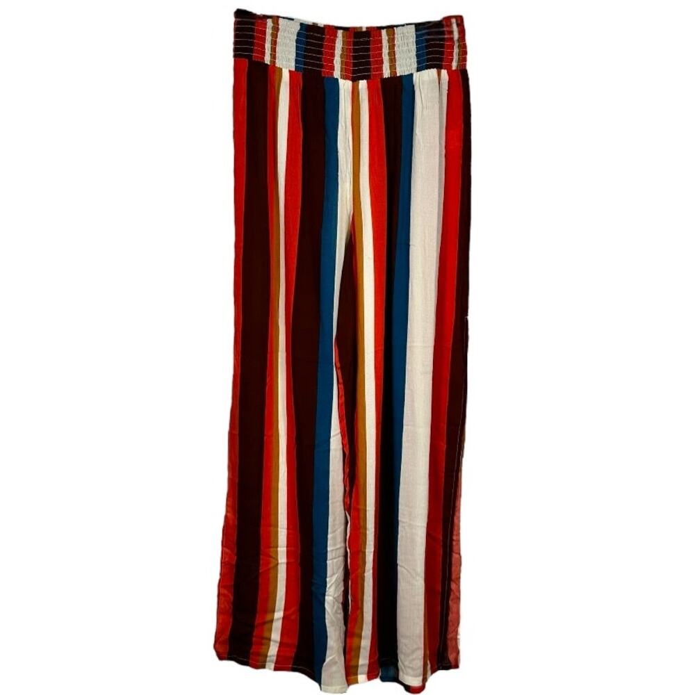 Elan Orange White Blue Brown bronze Striped Pants Large - Picture 2 of 6